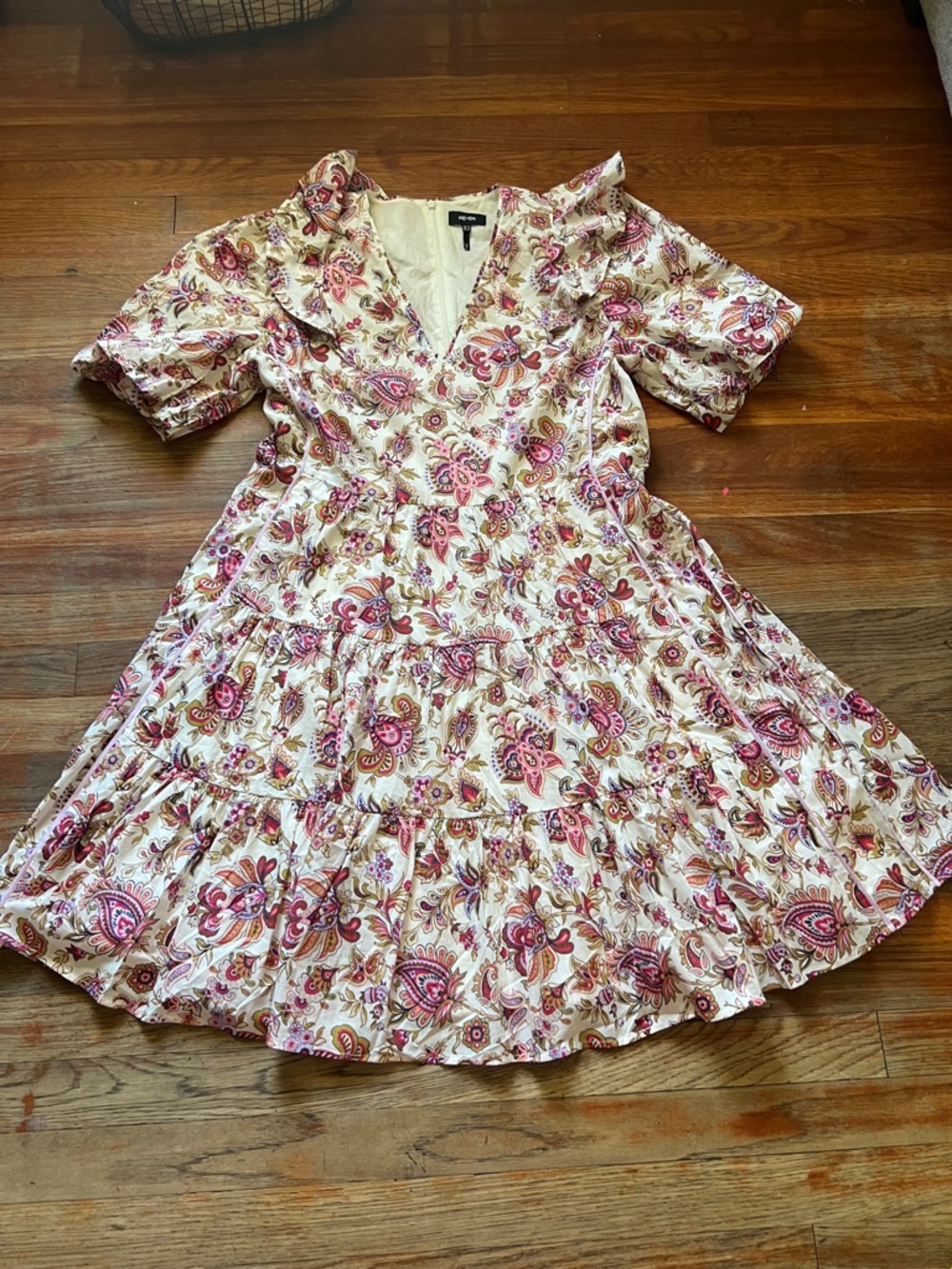 ME+EM Cream Dress with Pink Paisley Tiered Skirt